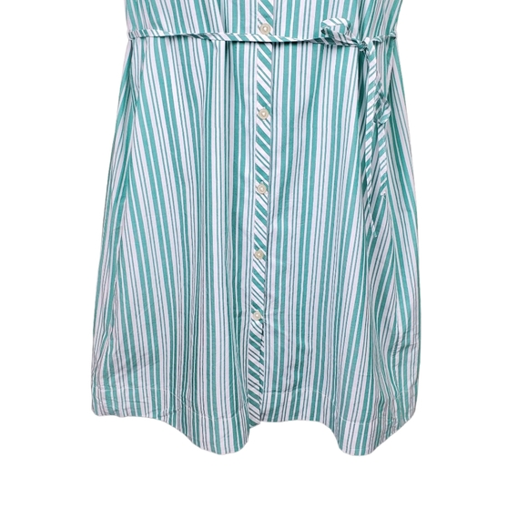 Loft White Green Striped Ruffle Tie Waist Shirtdress Size M NWT - Picture 3 of 7
